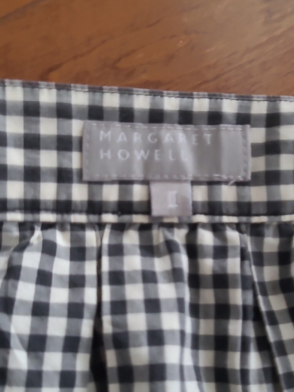 MARGARET HOWELL Black & White Gingham Circle Skirt with Front Button Detail - Picture 5 of 7